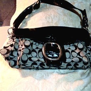 Coach purse, black patent leather trim